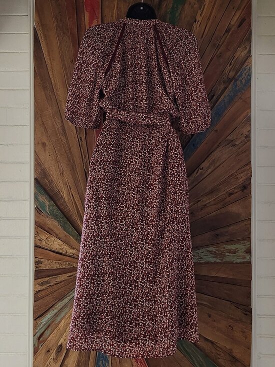 Ba&sh Robe Kama in Bordoax silk/viscose a-line textured flowy Dress Sz 2 - Picture 6 of 16